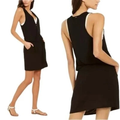 Nuevo con etiquetas Vestido Calvin Klein Sobreplice Corredor Espalda Túnica Natación Cubrir Negro Talla L/XL Foto 1 de 4