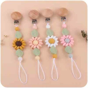 Baby Pacifier Chains Clip Holders Teething Attachment Flowers Design Accessories - Picture 1 of 30
