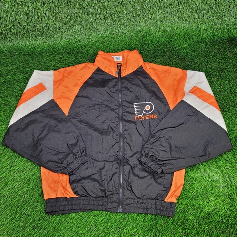 Vintage 80s 90s NFL Philadelphia Flyers Jacket XL Lightweight Black Orange White Cover