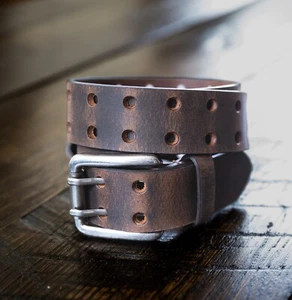 Full Grain Buffalo Leather Belt,  Double Prong Two Hole Crazy Horse - USA Made - Picture 1 of 6