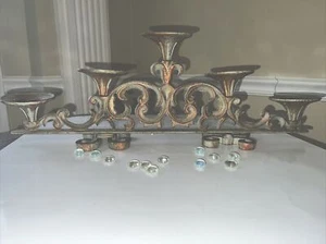 Vintage Wroght Iron 5 Candle Candelabra Centerpiece 22" Long - Picture 1 of 13