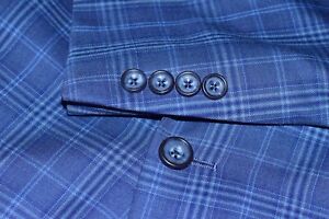Pronto Uomo Custom Made Plaid Check Blue Blazer Mens Sport Coat Jacket Size 40-R