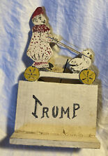 Fun Antique Folk Art Carved Painted Clown & Duck TRUMP Card Game Wheel
