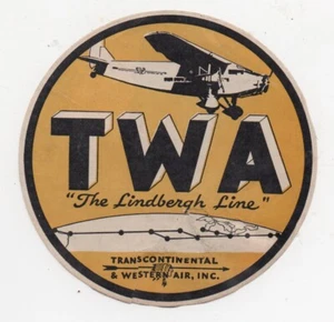 "Etiqueta de equipaje TWA de la década de 1930 ""The Lindburgh Line" - Imagen 1 de 2