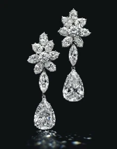 Lab-Created Marquise, Pear & Round Cut 22.50CT Diamonds Drop-Dangle Earrings - Picture 1 of 4
