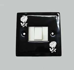 1 x Interruptor de luz doble de porcelana negra diseño de dalia blanca - Imagen 1 de 1