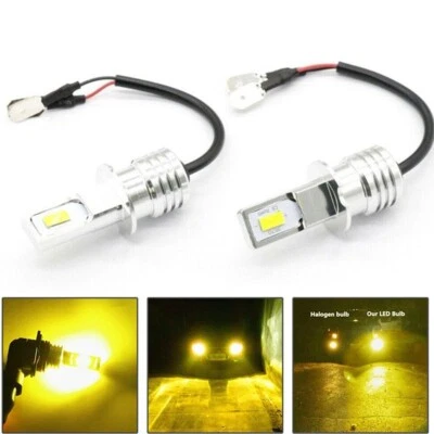 2Pcs H3 LED Fog Light Bulb Conversion Kit Super Bright Yellow DRL Lamp 3000K 80W - Image 1 of 4