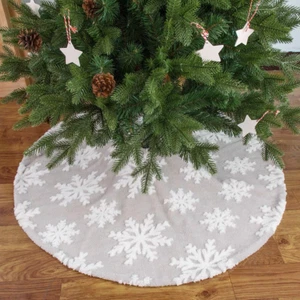 90cm Christmas Grey Snowflake Tree Skirt Base Faux Fur Xmas Floor Mat Ornaments - Picture 1 of 5