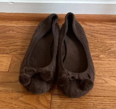 Old Navy Classic Ballet Round Toe Pom Pom Cable Knit Flats Sweater 7 Brown - Image 1 of 4