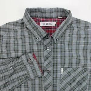 Camisa Ben Sherman para Hombre M Gris a Cuadros Mangas Largas con Botones - Imagen 1 de 6
