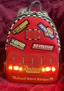 LOUNGEFLY PIXAR CARS LIGHTENING MCQUEEN RUSTEZE LIGHT UP MINI BACKPACK BNWT - Picture 1 of 5