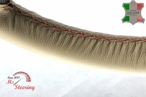 FOR LINCOLN LS 00-06 BEIGE LEATHER STEERING WHEEL COVER RED STIT - Picture 1 of 6