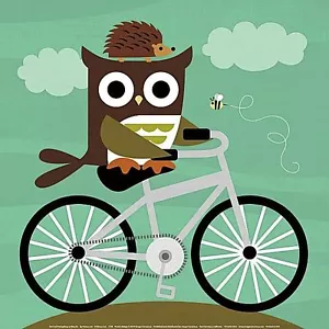 STAMPA UCCELLINO ART GUFO E RICCIO IN BICICLETTA NANCY LEE 12x12 immagine consapevole - Foto 1 di 1