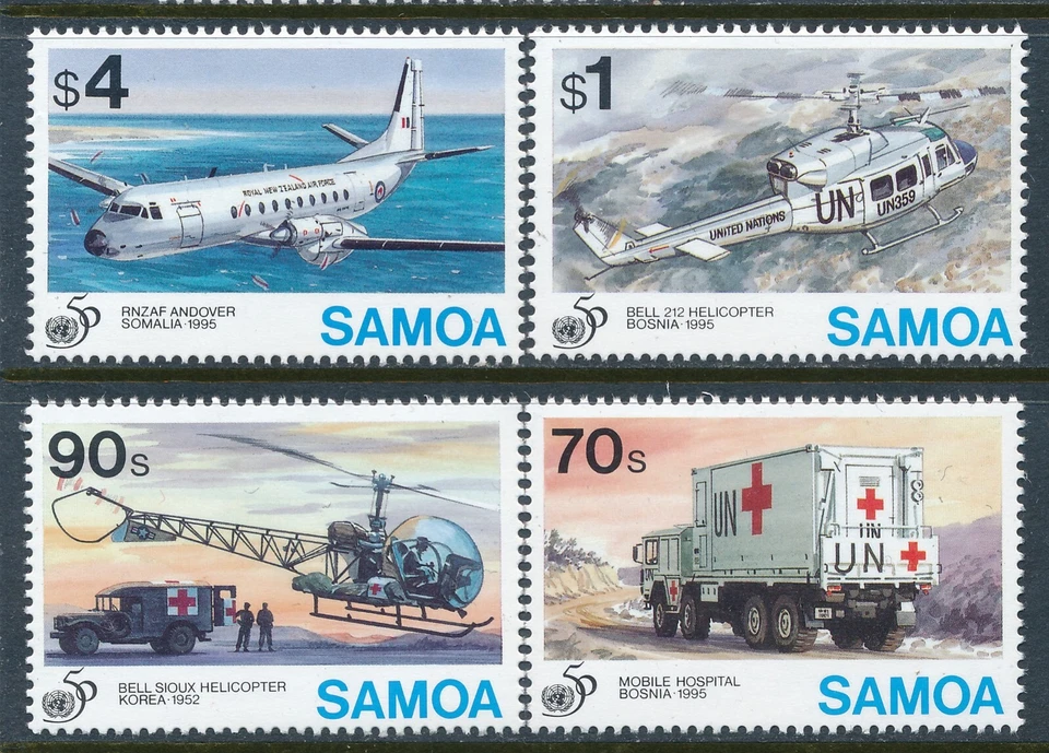 1995 SAMOA UNITED NATIONS 50º ANIVERSÁRIO CONJUNTO DE 4 BOM ESTADO PERFEITO, SEM MARCA DE CHARNEIRA - Imagem 1 de 1
