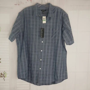 NWT Van Heusen Casual Wear Shirt L Blue Check Button Up Short Sleeve Club - Picture 1 of 11