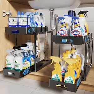 Delamu under Sink Organizers and Storage, 2 Pack Pull Out Kitchen Bathroom Cabin - Picture 1 of 12