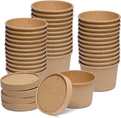 25 Stück 8 Unzen Einweg Suppenschüsseln Eisschalen mit Deckel zum Mitnehmen - Bild 1 von 2