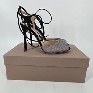 Gianvito Rossi Muse Sandals Size 38.5 Kaleido Silver Strappy - Picture 1 of 12