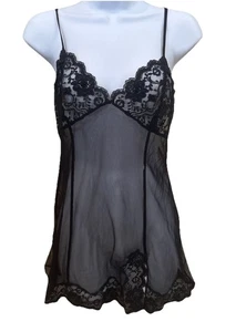 Vintage Y2K VS Victoria’s Secret schwarzes transparentes Babydoll Oberteil Damen M Whimsigoth Fee - Bild 1 von 11