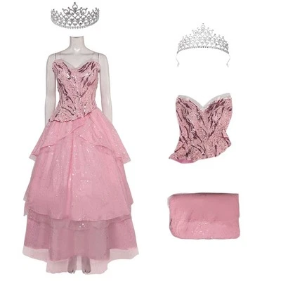 Glinda Dress Crown Cosplay Costume Outfits Women's Halloween Carnival Suit - Image 1 of 4
