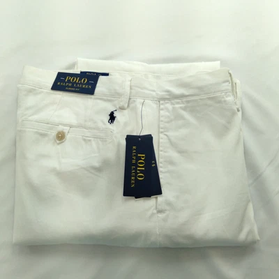 POLO RALPH LAUREN MEN WHITE CLASSIC FIT FLAT FRONT LOGO PANT 34x34 NWT - Image 1 of 4