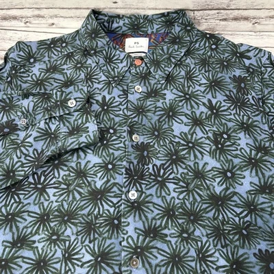 PS Paul Smith Tailored Fit Floral Button Up Shirt Flip Cuff Mens Size Large Blue - Image 1 of 4