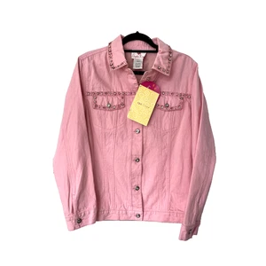 NWT QVC Quaker Factory Pink Rhinestone Embellished Jean Jacket SZ S - Picture 1 of 7