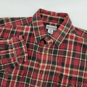 [READ] Carhartt Flannel Shirt XL Tall Red Black Tan Plaid Long Sleeve Vintage - Picture 1 of 7