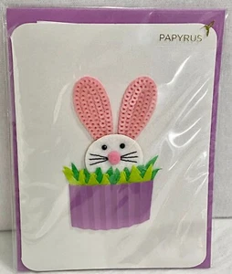 Papyrus Easter Greeting Card Embellished 3D Bunny Rabbit Cupcake Spring E9 - Picture 1 of 2