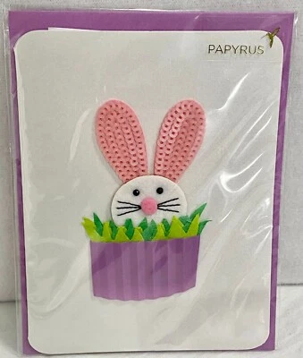 Papyrus Easter Greeting Card Embellished 3D Bunny Rabbit Cupcake Spring E9 - Image 1 of 2