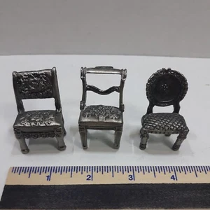 Vintage Pewter Miniature Chair Place Card Holders Figurines Set Of 3 - Picture 1 of 6