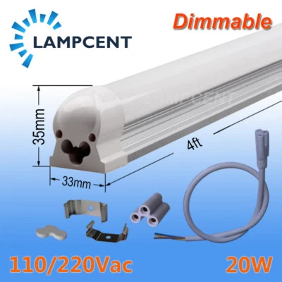 10PCS T8 LED Integrated 3-color Dimmable 4FT 20W Tube LED Shop Light Fixture - Image 1 of 4