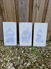 1950's-x3 Decorative Hand Painted Ships Panel Pictures On Board (21x38cm)