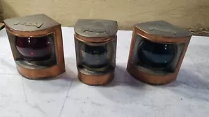 RARO Juego de 3 Faroles de Barco de Cobre para Barco Náutico Estribor, Puerto, Pola - Imagen 1 de 15
