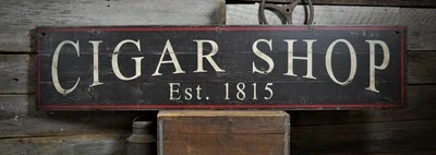 THE LIZTON SIGN SHOP Custom Cigar Shop Est Date Sign -Rustic Hand Made Vintage Wooden Sign