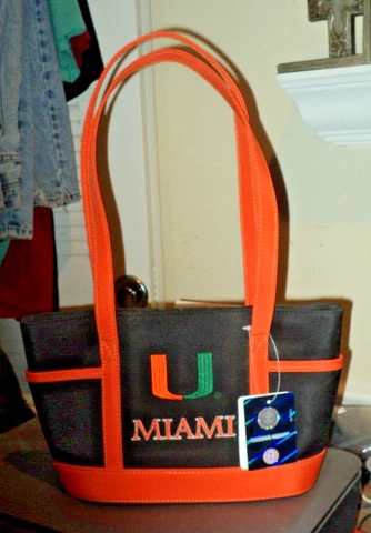 SANDOL FASHIONS Miami Hurricanes Purse: BRAND NEW: Cross Hatch Bucket: NCAA Bag Cover