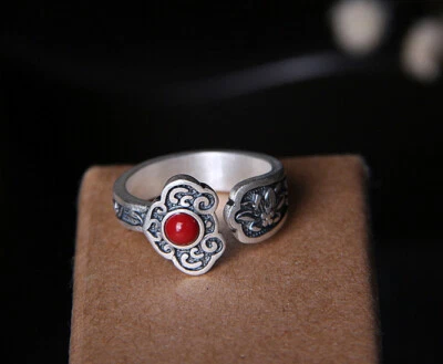 B25 Anello Asiatico Complimenti Nuvola Rotondi Agata Argento Fine 999 Regolabile - Immagine 1 di 4