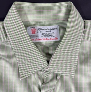 Turnbull & Asser Sea Island Cotton Shirt Mens Size XL Green Pink Plaid England - Picture 1 of 12
