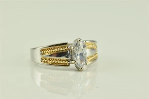 SETA Two Toned Sterling Silver 1ct Solitaire Tapered Band Ring 925 Sz: 10 - Picture 1 of 5
