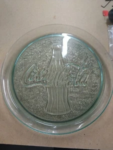 COCA COLA Clear Green Glass Embossed Bottle Serving Tray 13” - Picture 1 of 4
