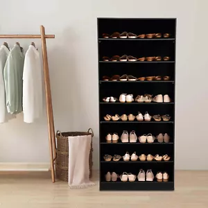 Shoe Rack 8 Layers Shoes Standing Cabinet Storage Organizer Dustproof , Black - Picture 1 of 24
