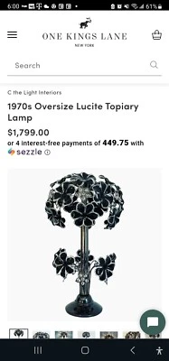 Anthony BLACK TOPIARY Lucite Acrylic Flower CHROME REGENCY MCM Table Lamp 29" - Image 1 of 4