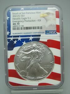 2021 (S) Silver Eagle T-1 Heraldic Eagle NGC MS 70 Emergency Production
