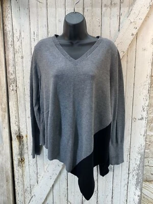 Suéter Verve Ami Gris Negro Cuello en V Dobladillo Asimétrico Talla L Foto 1 de 4