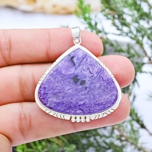 Ciondolo caroite naturale argento sterling 925 pietra preziosa boho gioielli da donna regalo - Foto 1 di 8