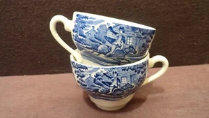 Liberty Blue Staffordshire Coffee Tea Cup  Old North Church/Paul Revere Set of 2 - Picture 1 of 13