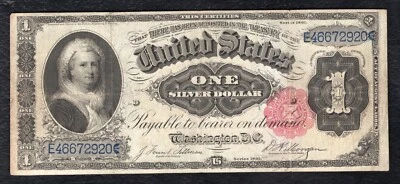 FR. 223 1891 $1 ONE DOLLAR “MARTHA” SILVER CERTIFICATE CURRENCY NOTE VERY FINE+ - Image 1 of 2