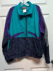 Vintage Color Block Jacket Size XL Turquoise Purple Gray Blue Zipper Front - Picture 1 of 7