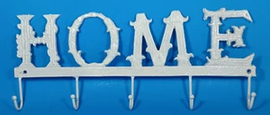 Cast Iron 5 Hook White HOME Rack. 17" X 7". - Picture 1 of 3
