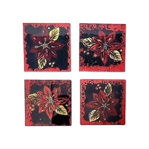 Vibrant Poinsettia Coaster, Christmas Coaster, Glass Poinsettia Coaster, 4 Pack - Picture 1 of 7